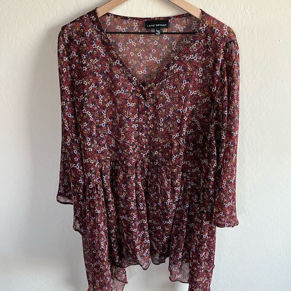 Lane Bryant Belle Floral Women’s Flowy Button Front Babydoll Blouse Size 14/16 - Picture 9 of 10